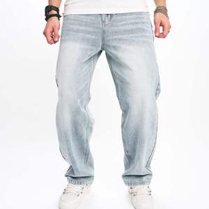 Jean baggy délavé bleu pour homme, coupe ample, denim déchiré, jambe large - Product Image 4