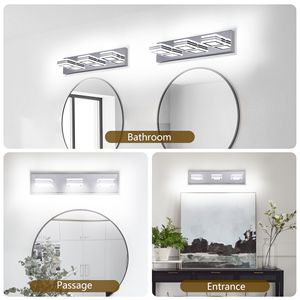 Modern LED 3-<b>Light</b> Bathroom <b>Vanity</b> <b>Lights</b> Dimmable Chrome Bath Wall Lighting for Over <b>Mirror</b> <b>Vanities</b> - Product Image 5