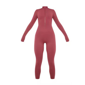 Combinaison moulante taille haute pour femme avec fermeture éclair, manches longues, couleur unie, effet ventre plat, style streetwear - Product Image 4