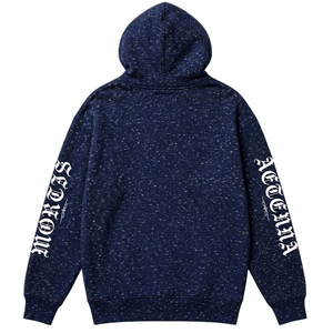Mens <b>Navy</b> Blue Melange Graphic Pullover Hoodie Long Sleeve Streetwear <b>Sweatshirt</b> With Printed Design And Kangaroo Pocket - Product Image 2