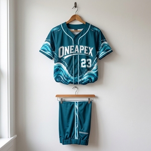 Conjunto de Uniforme de Béisbol Personalizado Color Verde Azulado, Jersey con Estampado de Ondas y Pantalones a Juego, Ropa Deportiva Sublimada para Equipos, Fabricante Mayorista 2026 - Product Image 2