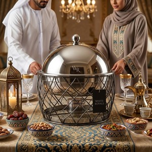 Elegant Mirror Polish Round Chafer Stainless Steel <b>Buffet</b> Server Food <b>Warmer</b> with Stand for Ramadan Catering Wedding Party - Product Image 5