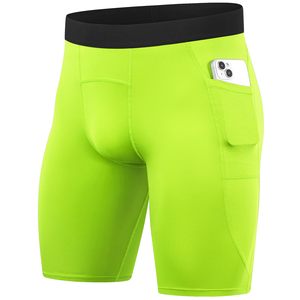 Shorts de compression pour hommes, couleur unie verte, taille mi-haute, taille élastique, style sportif, tissu tricoté à séchage rapide - Product Image 6