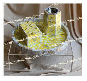 Yellow Mop <b>Mosaic</b> Eco-Friendly Antique Imitation Candle Holder Set Natural Craft Tray and <b>Vase</b> Decor for Home Wedding Table - Product Image 3