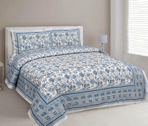 Drap plat en coton pur imprimé Jaipur 200TC, toutes saisons, écologique, lavable, durable, doux pour la peau, taille complète - Product Image 1