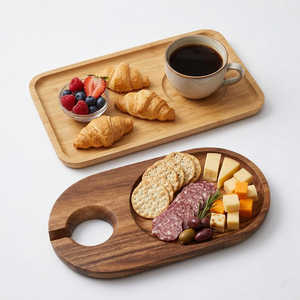 Eco-Friendly Acacia Wood Wine Glass Holder & Charcuterie Serving Tray Portable Picnic Wooden Appetizer <b>Platter</b> Custom Logo - Product Image 5