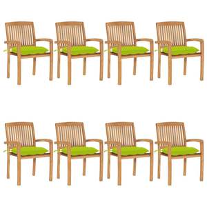 Ensemble de 8 chaises de patio empilables en teck massif avec coussins, meubles de jardin - Product Image 1