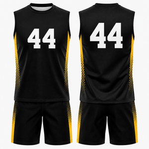 Men'<b>s</b> Sleeveless Round Neck Jersey Set Black Yellow Printed Number Breathable <b>Sports</b> Uniform Kit Uniform for Men <b>Women</b> and Youth - Product Image 2