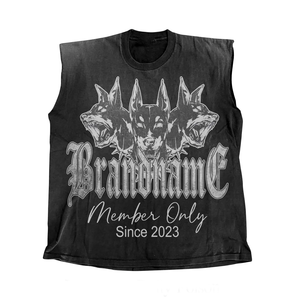 เสื้อยืดผู้ชายผ้าฝ้าย 100% ทรงหลวม พิมพ์ลาย เสื้อยืดแขนกุดผ้าฝ้าย 220 GSM สีดำ พิมพ์ลายกราฟิก สกรีนโลโก้แบบ DTG ได้ - Product Image 1