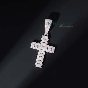 Colgante de Cruz de Moissanita, Plata 925 con Baño de Rodio, Corte Redondo, Unisex, Estilo Hiphop, Amuleto Religioso - Product Image 4