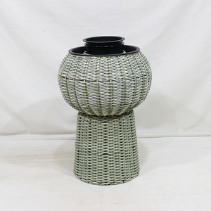Ensemble de pots de fleurs modernes en plastique avec design tissé enduit de PE pour la décoration intérieure, jardinières à motif circulaire, style minimaliste - Product Image 3