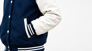 Veste universitaire Relevo pour homme, bleu marine, manches blanches, lettres brodées sur le devant, col rabattu, vêtement d'automne - Product Image 4
