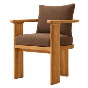 Ensemble de table à manger en teck massif avec fauteuils et coussins bruns, mobilier moderne pour extérieur, patio, hôtel, café, restaurant - Product Image 2