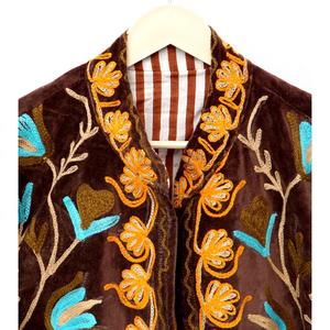 Floral Embroidery Velvet Jacket Mandarin Collar Short <b>Coat</b> Eco-Friendly Breathable Reversible Cotton Lining Unisex Women's - Product Image 4