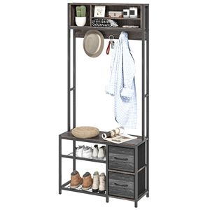 Porte-manteau d'entrée 5-en-1 avec 3 étagères de rangement, 2 tiroirs en tissu, banc et rangement à chaussures, gris - Product Image 1