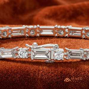 Emerald and Round Cut Moissanite Tennis <b>Bracelet</b> for Women White Gold Tone Stainless Steel Luxury Jewelry Gift - Product Image 6