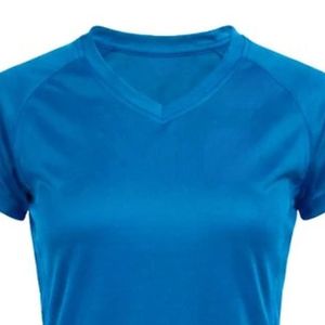 T-shirt bleu à manches courtes et col en V pour femme – Basique, décontracté, coupe ajustée, uni, léger, pour le quotidien – Vêtement de mode féminin pour l'été - Product Image 2