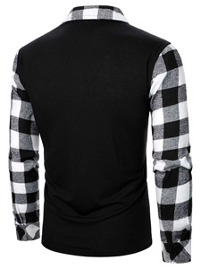 Camisa Polo a Cuadros de Manga Larga Personalizada para Hombre, Venta al por Mayor, con Cierre de Cremallera, Diseño de Parches, Casual, OEM, con Cuello y Mangas a Cuadros - Product Image 2