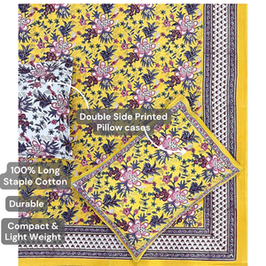 Jaipur Floral Block Print <b>King</b> <b>Size</b> Cotton Bedsheet 3 PC Set 200TC Soft Durable Sustainable Skin Friendly Non Toxic Dye Home - Product Image 4