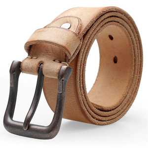 Cinturón Casual de Cuero Genuino para Hombre, Color Marrón Sólido, Piel de Vaca, Duradero, Ajustable, Hebilla Plateada, 110 cm, RAHRAJ ENTERPRISES, 3.5 cm de Ancho - Product Image 1
