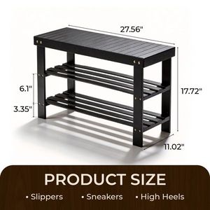 Scarpiera in bambù a 3 livelli, lunga 70 cm, moderna e semplice, in legno massello, nera, per l'organizzazione di mobili domestici - Product Image 2