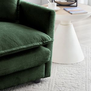 Comoda Poltrona Singola in Tessuto Ciniglia Verde, Sedia Imbottita Profonda per Soggiorno con 1 Cuscino Decorativo - Product Image 6