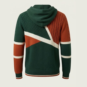 Stylish <b>Cowl</b> <b>Neck</b> Asymmetric Hem Casual Men Knitted Hooded Sweater 100% Cotton Pocket - Product Image 4