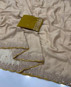 Nuevas llegadas: Saree de seda georgette multicolor con estampado en relieve y blusa a juego, de secado rápido, casual, para todas las estaciones. - Product Image 5