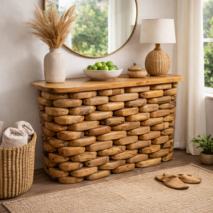 โต๊ะกาแฟ ARTERRA รุ่น Luxury ทำจากไม้สักและหินกรวดแบบซ้อนกัน - ดีไซน์ทันสมัยสไตล์รัสติก งานแฮนด์เมดจากธรรมชาติ เหมาะสำหรับห้องนั่งเล่นและอพาร์ทเมนต์ - Product Image 3