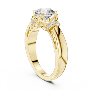 Bague de fiançailles moderne en or rose avec diamant croisé, diamant de laboratoire taille ronde, bijou de mariée unique en forme de spirale - Product Image 1