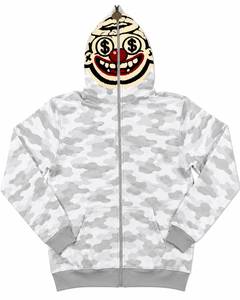 Sudadera con capucha de forro polar con cremallera para hombre, con estampado digital de camuflaje blanco y bordado de cara de payaso, manga larga, estilo urbano de invierno, 100% algodón - Product Image 1