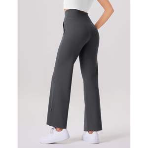 2025 pantalones de Yoga cruzados de cintura alta de pierna ancha XXL para mujer, pantalones de salón informales de trabajo de Spandex/nailon con bolsillos - Product Image 4