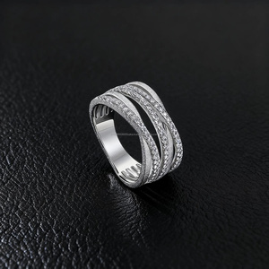 Three Row Pave <b>Set</b> Moissanite Diamond Rhodium Plated <b>Ring</b> 925 Sterling <b>Silver</b> Hip Hop Style Mens Wedding Band Anniversary Gifts - Product Image 3