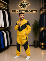 REXFIT SPORTS 2026 Ensemble de survêtement personnalisé pour homme, jaune et noir, en nylon, veste et short, léger, fermeture éclair intégrale, deux pièces, vêtements de sport