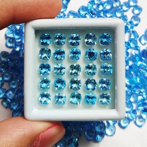 Topacio Azul Suizo Natural, Corte Cojín Facetado, Calibrado, Piedra Preciosa Suelta Certificada, Sin Tratar, Lote Listo para Engastar en Joyería - Product Image 2