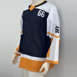 เสื้อฮอกกี้น้ำแข็งแบบกำหนดเองสำหรับผู้ชาย แขนยาว เบอร์ 66 ผ้าโพลีเอสเตอร์ซับเหงื่อ ระบายอากาศได้ดี ชุดทีม ผู้ใหญ่ ทรงปกติ - Product Image 3