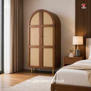 Armario de Madera de Teca Sólida de Lujo con Ratán, Hecho a Mano en Jepara, Tamaño Personalizado, Mueble de Almacenamiento para Dormitorio, Hogar, Hotel o Villa - Product Image 1