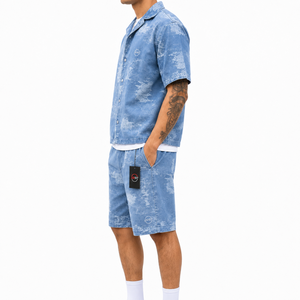 Ensemble short en jean premium pour homme – Tissu durable, chemise élégante et short assorti, coupe confortable, idéal pour l'été - Product Image 2