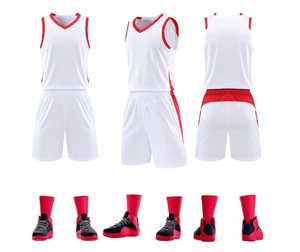 Ensemble d'uniformes de basketball personnalisés professionnels, design en mesh tout noir, maillot et short de basketball pour hommes à séchage rapide, vêtements d'équipe avec des détails rouges - Product Image 3