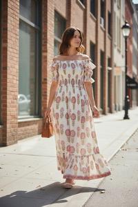 <b>White</b> Floral Knee-Length Casual Ruffle Hem Natural Waist Women's <b>Skater</b> <b>Skirt</b> 100% Cotton Summer Party Dress - Product Image 3