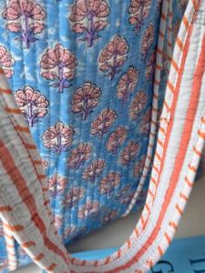 Quilted Cotton Large Reversible Rose Floral <b>Tote</b> Bag Handprinted Eco-Friendly Sustainable Grocery Shopping Bag Two Straps Open - Product Image 2