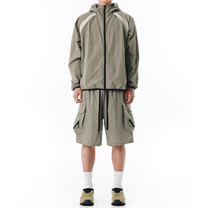 Custom 2-Piece Casual Winter Windbreaker <b>Zip</b>-<b>Up</b> <b>Jacket</b> & Shorts Sets - Product Image 1