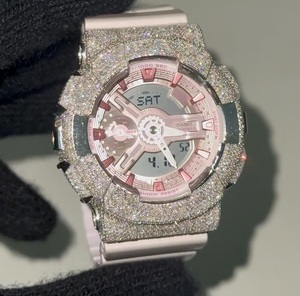 Montre rose sertie de pierres pour femme, bijoux hip-hop, montre de luxe Moissanite Bust Down Bling - Product Image 2