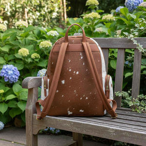 Green Leather <b>Backpack</b> with Embossed Design Front Pocket Adjustable Straps 80g Fabric <b>Weight</b> Plain Dyed Customize Brand - Product Image 1