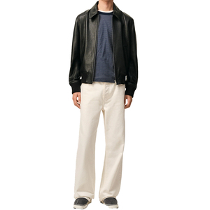 <b>Men's</b> Black Lamb <b>Leather</b> Zipped <b>Jacket</b> Luxury Minimalist <b>Leather</b> Bomber Custom OEM ODM Private Label Manufacturer - Product Image 5