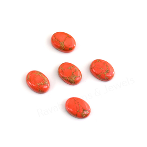 Turquoise rouge naturelle de Mohave, composite, ovale 10x14mm, à dos plat, poli miroir, lisse, cabochon en vrac pour la fabrication de bijoux et pendentifs - Product Image 6