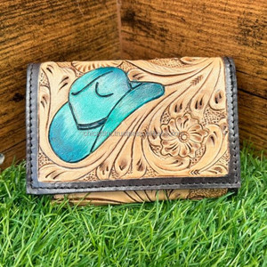 กระเป๋าสตางค์หนังแท้แบบพับสามทบสำหรับผู้ชายทำจากหนังวัวสไตล์วินเทจโลโก้แบบกำหนดเอง - Product Image 2