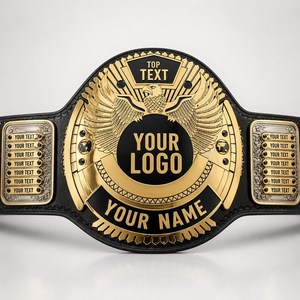 Cinturón de Campeonato de Lucha Libre Personalizado, Placa de Metal Negra y Dorada, Logotipo Personalizado, Diseño de Águila, Cinturón de Campeonato Personalizado - Product Image 2