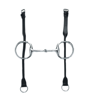 Mors de cheval en acier inoxydable avec sangles en cuir noir et anneaux métalliques, équipement d'équitation - Product Image 1