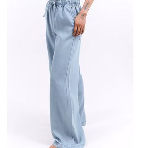 Nuevos Jeans de Mezclilla de Pierna Ancha Azul Claro para Mujer, Diseño ODM de Moda, Pantalones Casuales con Cintura Elástica, Venta al Por Mayor Personalizada - Product Image 3